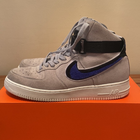2018 Nike Air Force 1 High 07 LV8 Chenille Swoosh Grey Suede SZ 10.5| 806403-015 - Picture 4 of 7